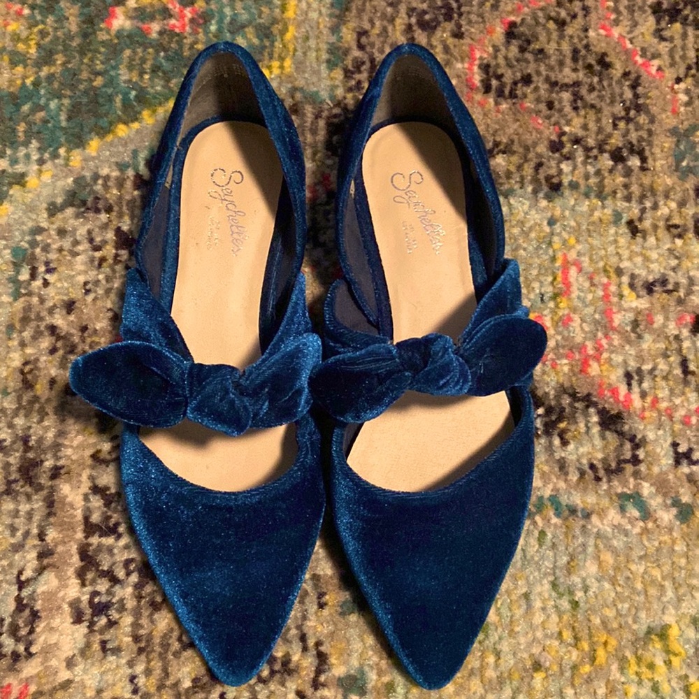 Seychelles Octave Teal Velvet Bow Pointed Flats
